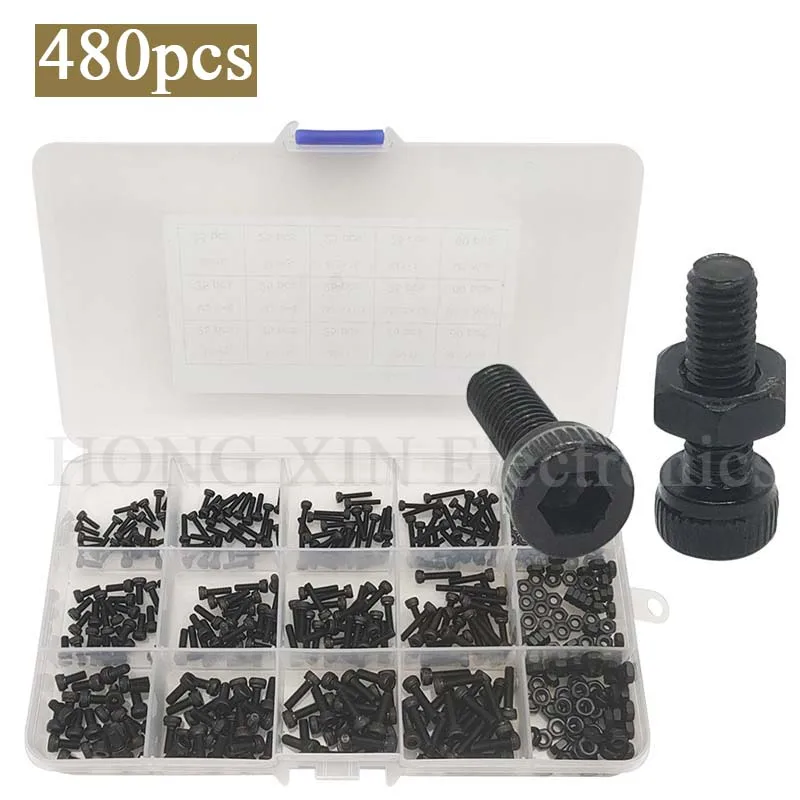 

480Pcs/box M2 M2.5 M3 DIN912 304 Stainless Steel Hexagon Socket Head Cap Screws Socket Bicycle Hex Bolts Kit