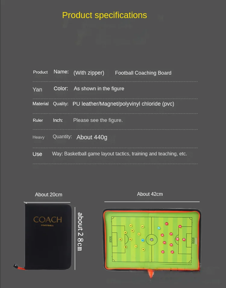Soccer Tactical Board Coach Tactical Board Magnetic Zipper Foldable Strategy with Pen Clipboard