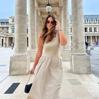 HXAO Black Dress Women Slim Simple O Neck Sleeveless Long Dress Holiday Dress Street Casual Dresses 2025 Women's Summer Dress - Image 5