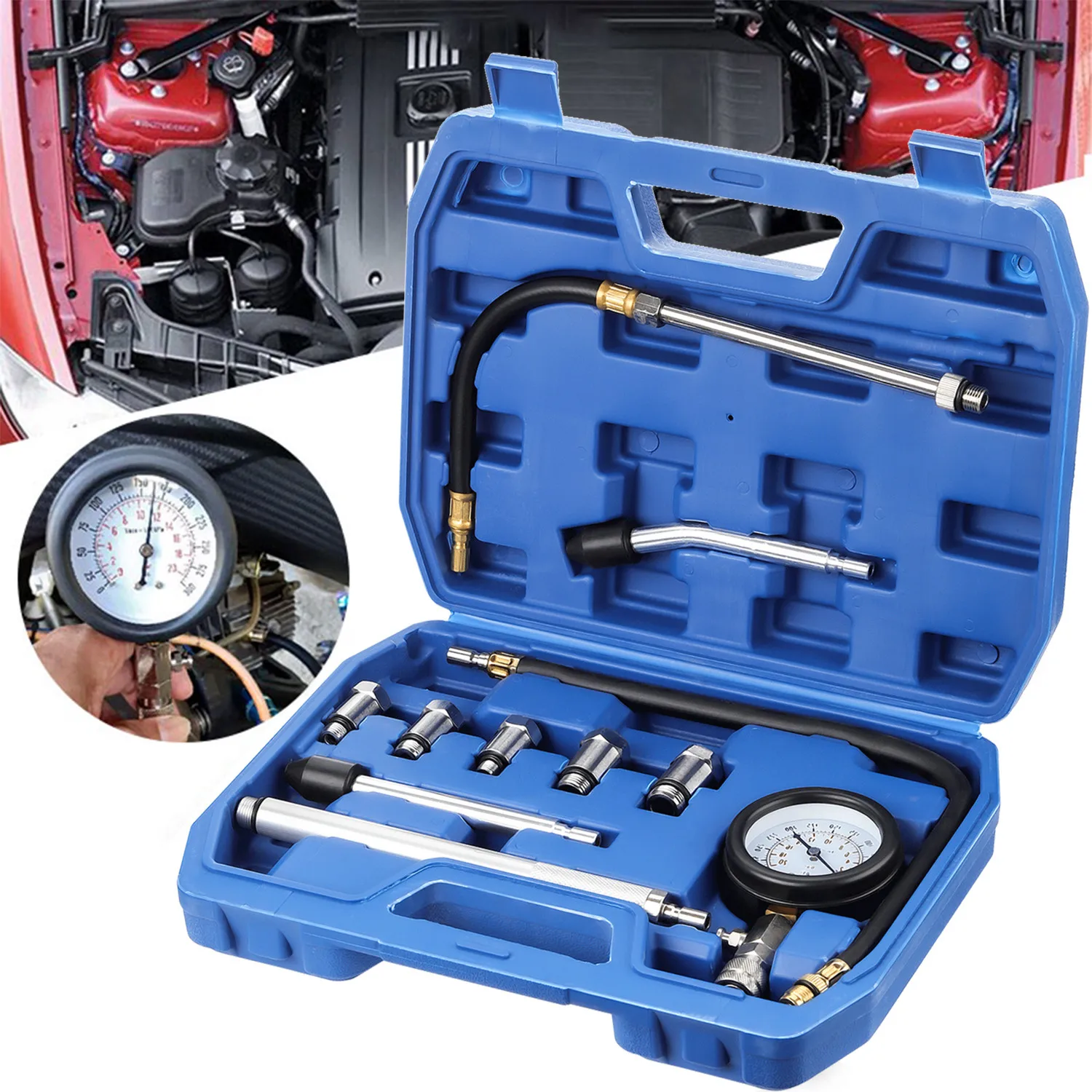 11x Car Diesel Petrol Engine Cylinder Pressure Tester Compression Gauge Test Kit