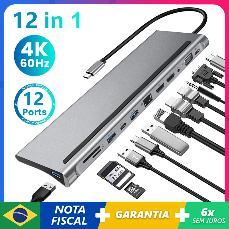 Hub USB-C 10 in 1 – 4K HDMI, VGA, PD da 100 W, 3 USB 3.0, 2 USB 2.0, lettore SD/TF, audio da 3,5 mm, Gigabit Ethernet – Compatibile con MacBook, Dell