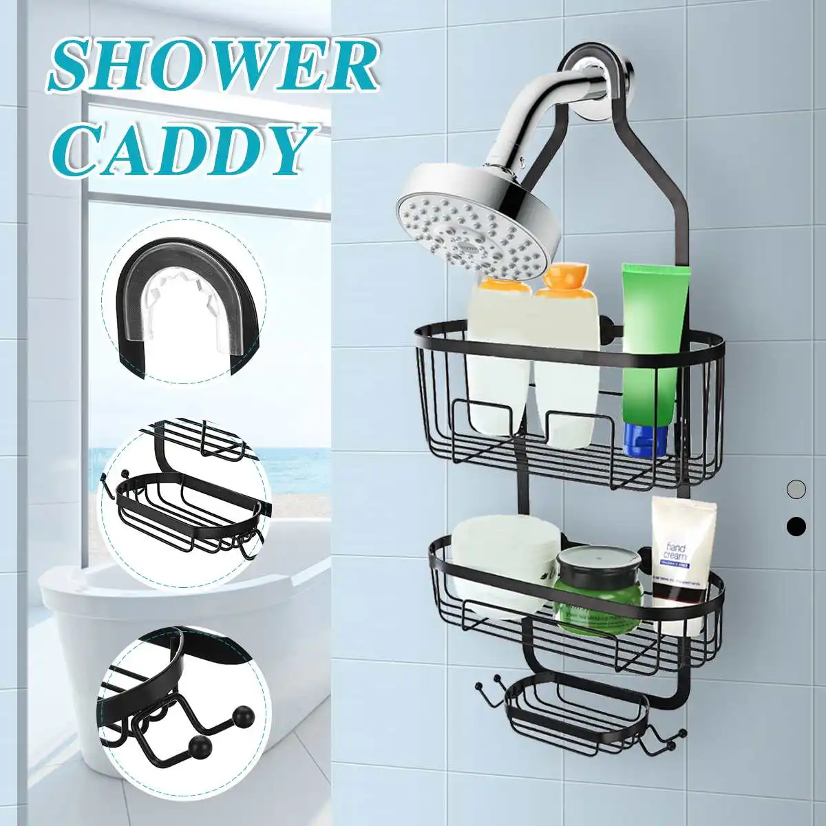 Bathroom Storage Suction Cup Corner Shelf Shower Basket Caddies Rack Home Tool 