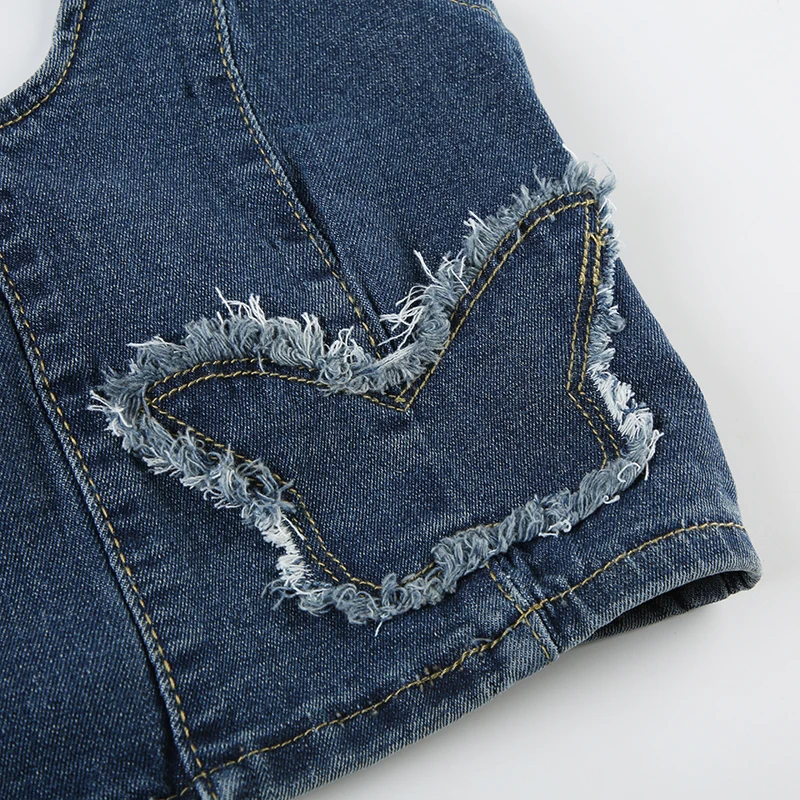Embroidery Butterfly Women Halter Denim Tank Top Fashion Street Y2K Sleeveless Vest Backless Sexy Fitted Cropped Top