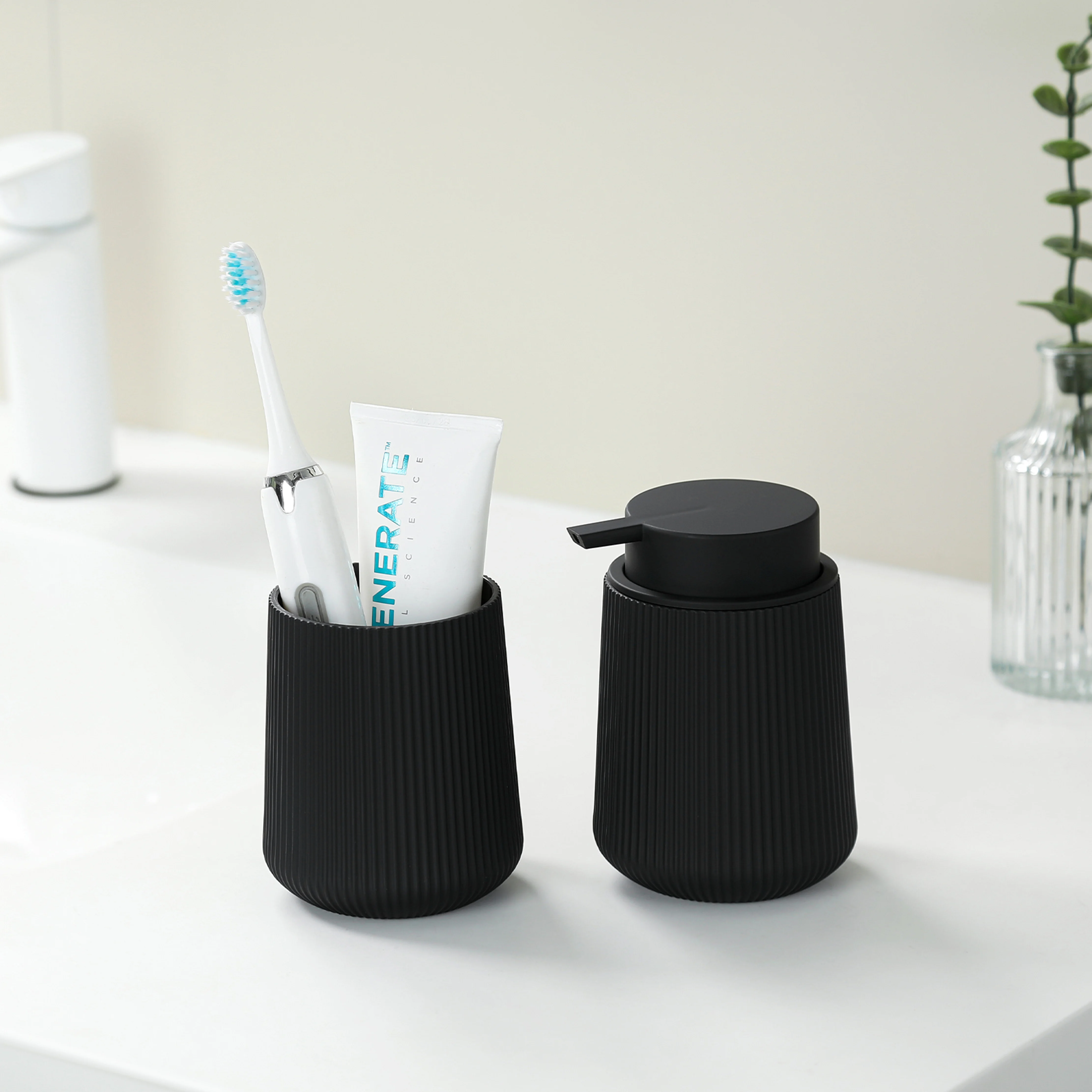 Black Striped Toothbrush Holder ForElectric Toothbrushes Bathroom Organizer ForToothpaste_voghion.com
