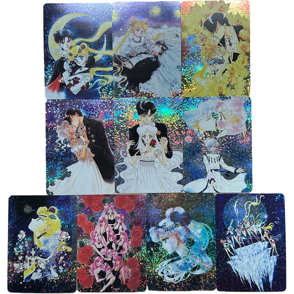 10Pcs/set Diy Tsukino Usagi Chiba Mamoru Chibiusa Original Painting Double-Sided Flash Card Classic Anime Collection Cards Toy