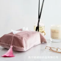 Ins Style Fabric Tissue Bag Velvet Modern Minimalist Handmade Tassel Tissue Cover,Desktop Tissue Box,Flannelette Storage Box 2