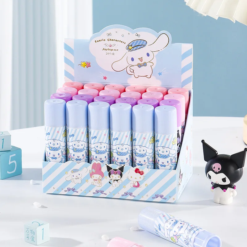 

4/24Pcs Sanrio Glue Stick Kuromi Hello Kitty My Melody Jelly Color Fast Dry Cute Solid Color Glue Stick School Office Supplies