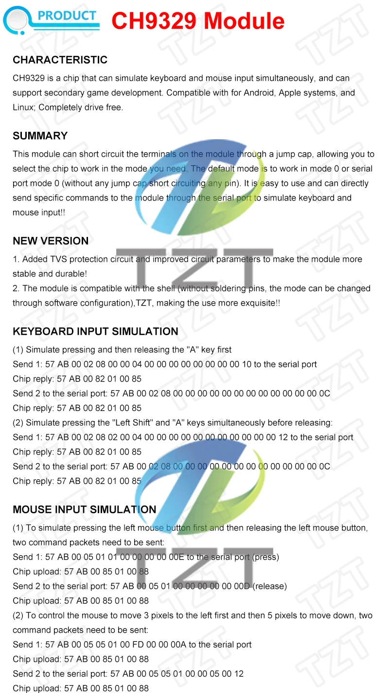 TZT 1/3PCS CH9329 modul UART/TTL Serielle Port Zu USB HID Volle Tastatur maus Treiber-Freies spiel entwickeln box – Detail 1