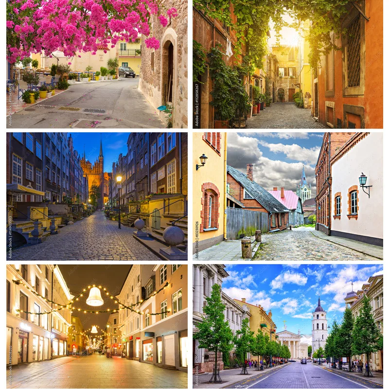 

Vintage European Street View Scenery Photography Backdrops Props Wedding Portrait Photo Backgrounds Studio 211229 JJD-01