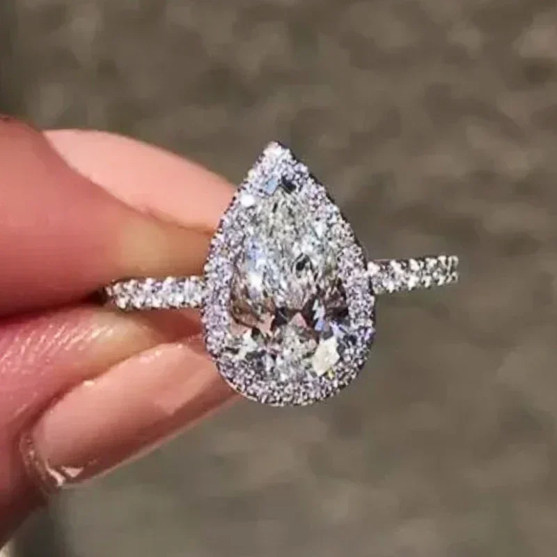 Wedding Rings Womens Ring Jewelry Rings Ring Jewelry Cubic Zircon Ring Water Droplet Shaped Zirconia Proposal Ring Lady Wedding Party Accessories Temperament Jewelry for Engagement Ceremony