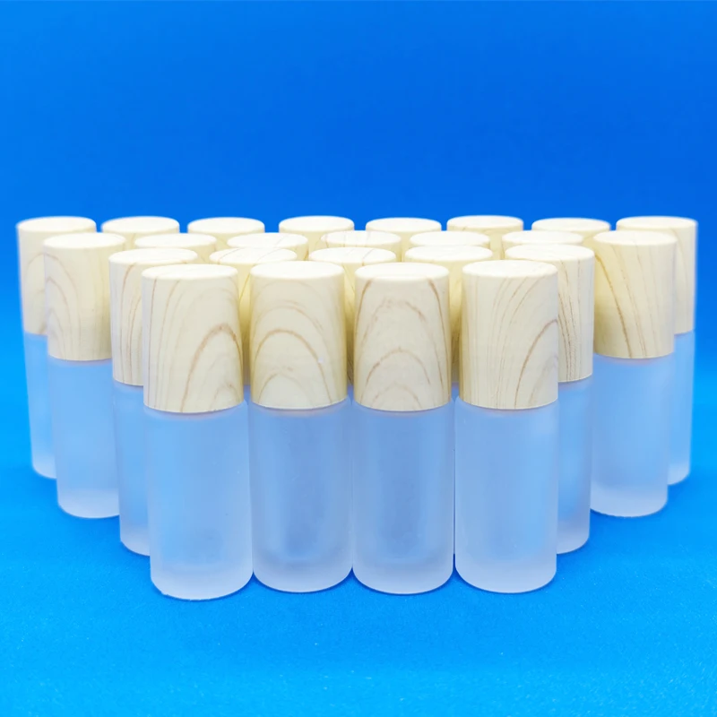 두꺼운 유리 롤온 병 리필 가능한 에센셜 오일 향수 병 용기, 롤러 금속 볼 포함, 5ml 프로스트 롤, 10 개, 24 개