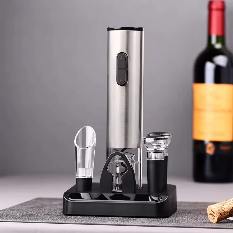 Wine Opener Wine Corkscrew Multifunctional Tool Electric Automatic Corkscrew Wine Opener Set Wine Stopper Pourer Electric Bottle Opener With Storage Base kitchen tools