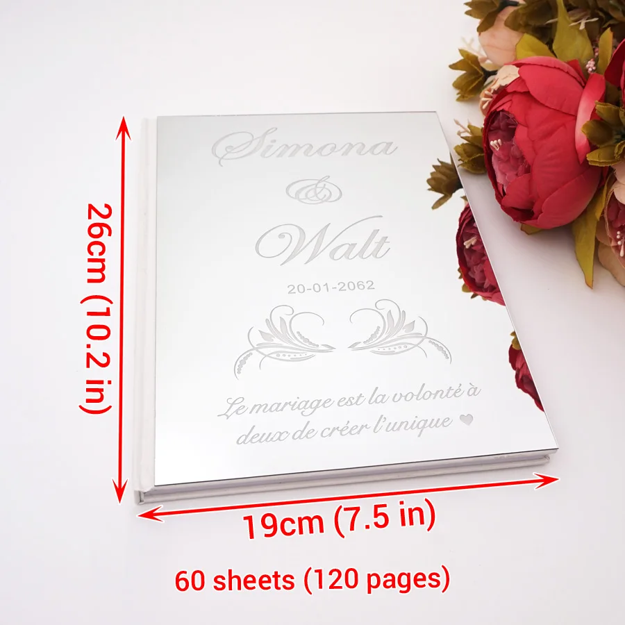 Acrylic Mirror Personalized Wedding Signature Guest Book Carve Couple Name&Date Wedding Gifts