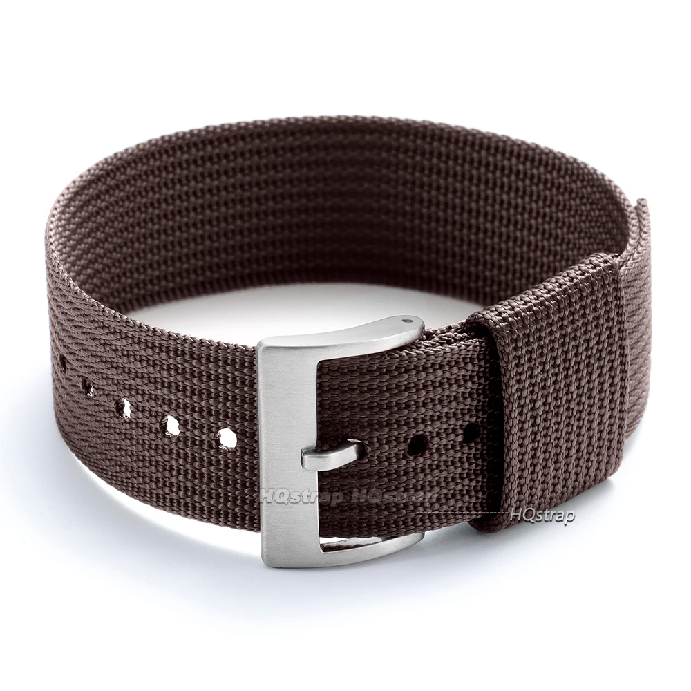 Nylon Army Sports Watch Strap - Adjustable Pin Buckle Band in Brown, Green, and Black