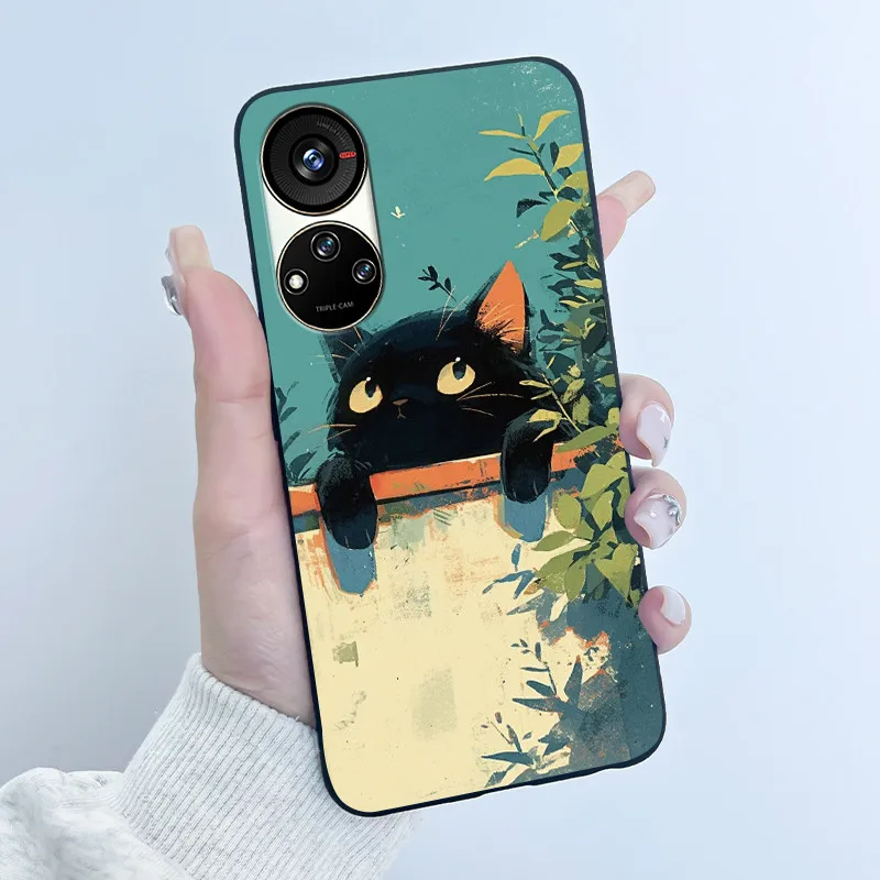 Cute Cartoon Soft Silicone Protective Phone Case - Black