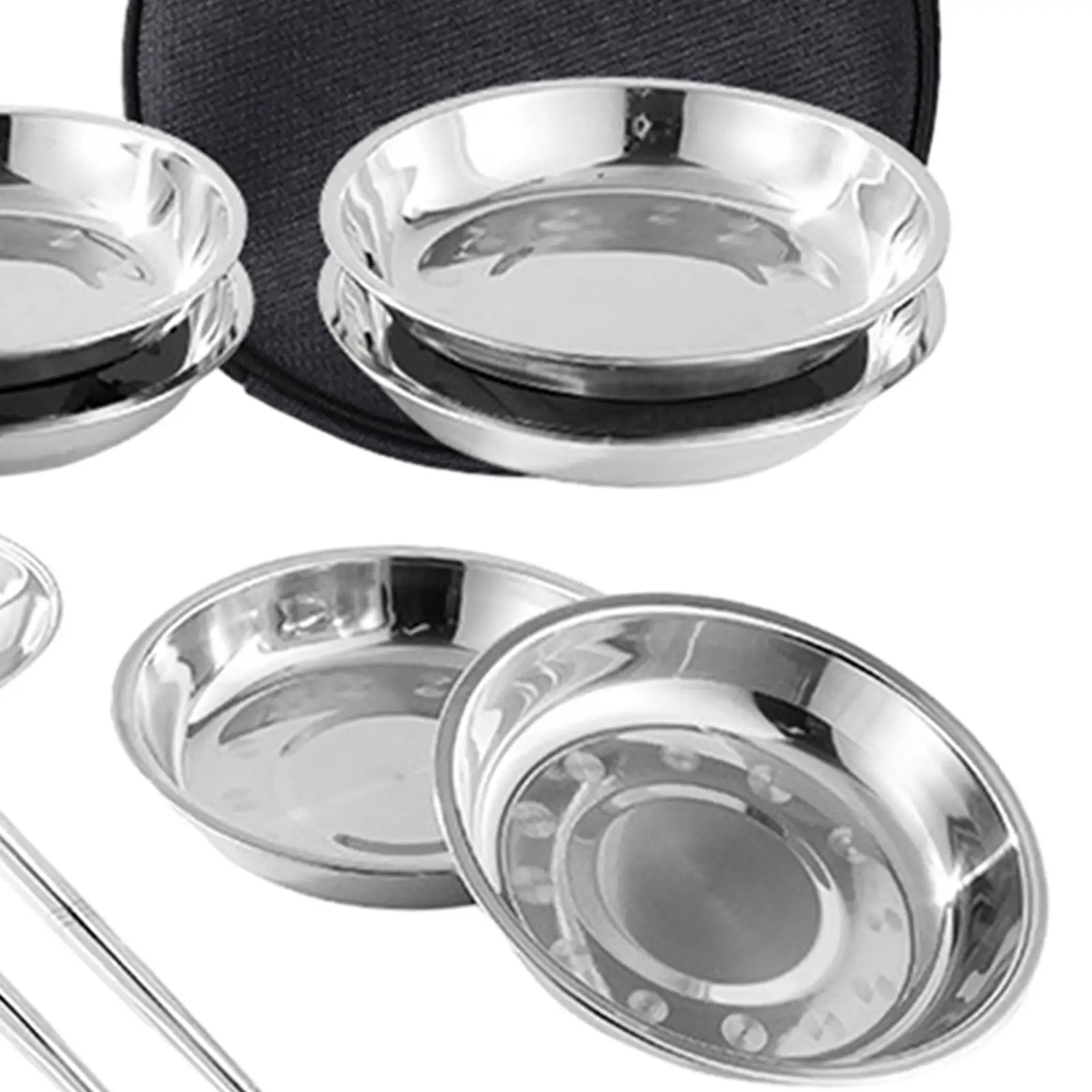 Stainless Steel Plates and Bowls Camping Set Durable for Family Travel Party