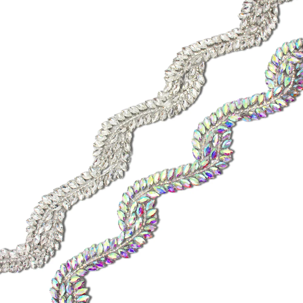 Silber ab Farbe Kristall Strass Trim X Form DIY Strass Band Hot Fix Bügeln Kleid Schuhe Dekoration Zubehör TR168 – Detail 13