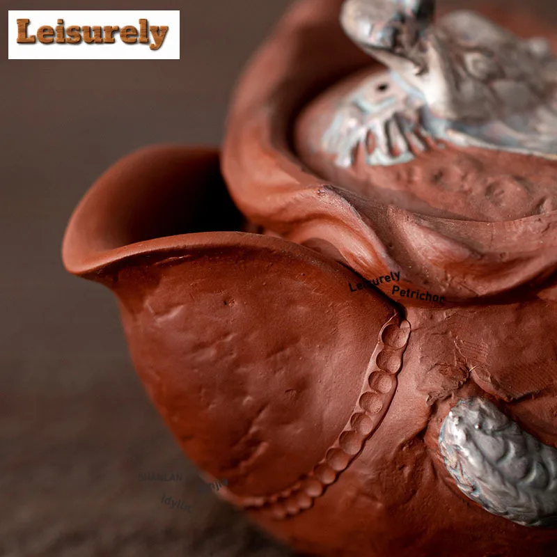 190ml Drawing Silver Auspicious Dragon Hand Grab Teapot Aesthetic Tea Infuser Pot Tea Brewing Kettle With Strainer Tea Services