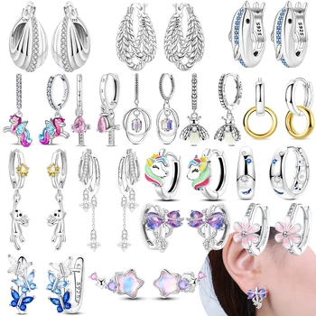 Hoop Earrings 925 Silver Original Certified Red Bow Heart Zircon Stud Earrings Lady's Anniversary Gift Luxury Jewelry