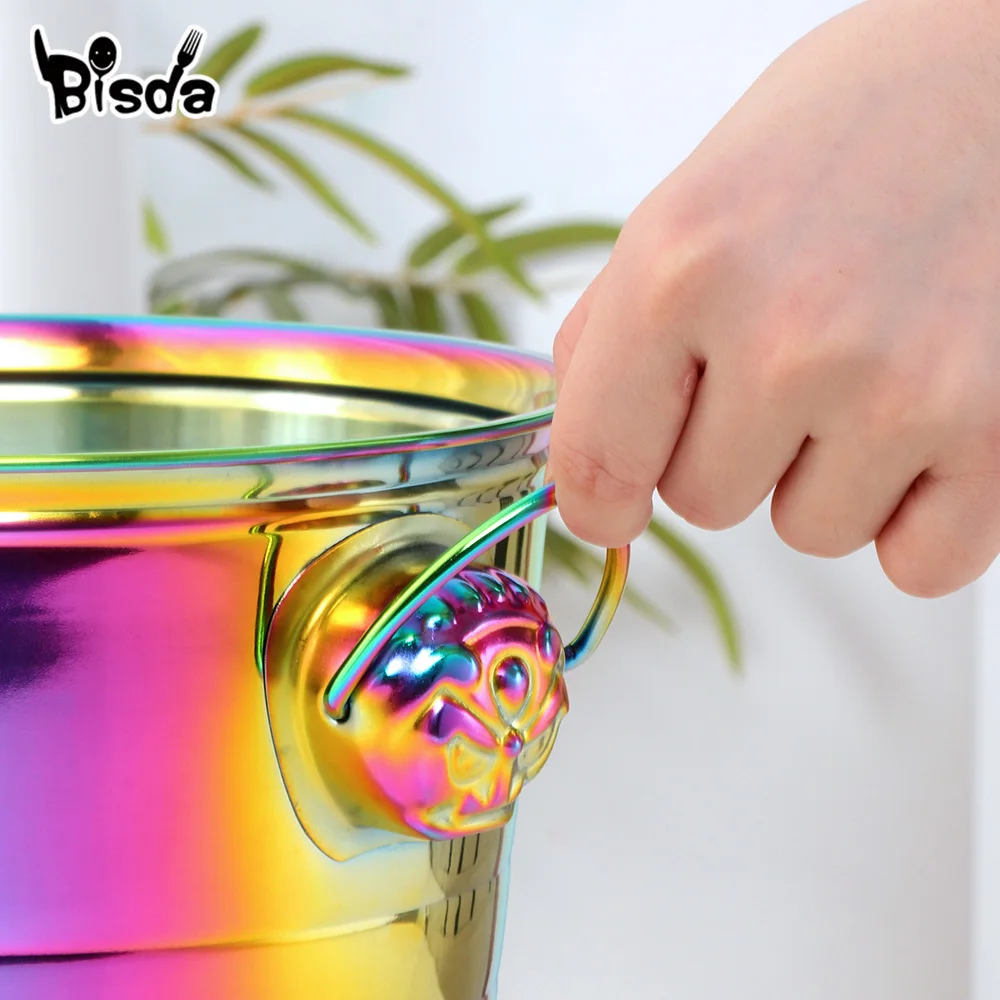 Stainless Steel Ice Bucket Gold Ice Holder Container With Scoops Whiskey Beer Chiller Cooler Bar Tool For Party
