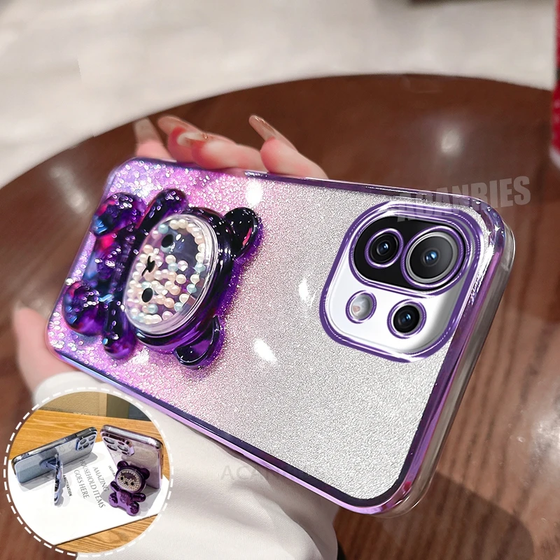 Cute Bear Holder Plating Silicone Stand Case