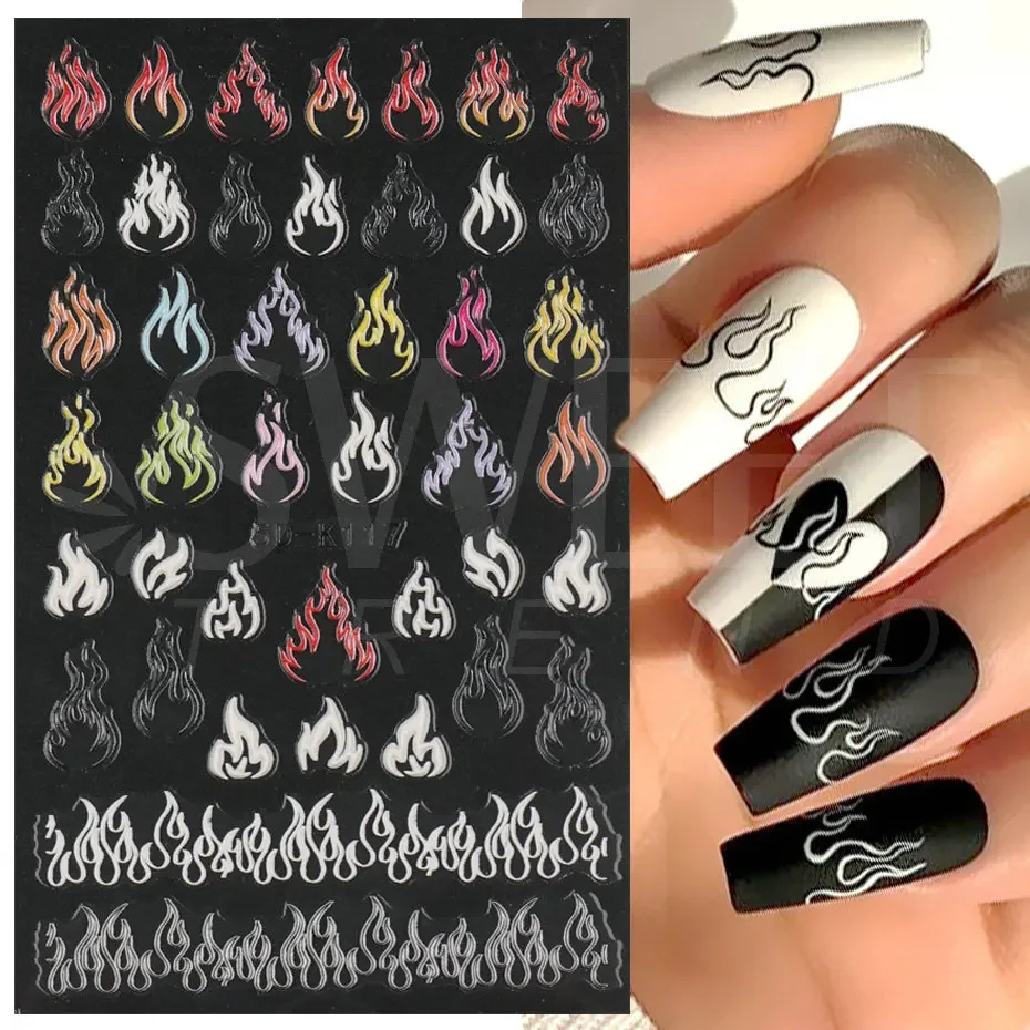 Black Fire Designed Nails With Letters Nail Art - RAINBOO BEAUTY
