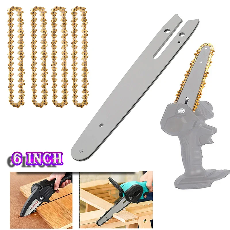 6 Inch Mini Chainsaw Chain with Bar Guide 1/4" .043" 37 DL Semi Chisel Electric Chainsaw Chain Spare Parts Woodworking