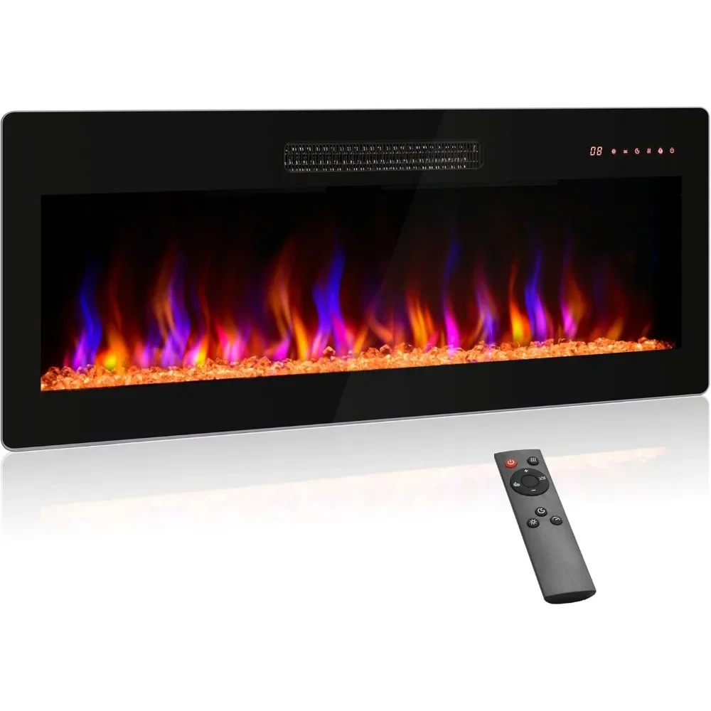 Electric Fireplace, Heater with Adjustable Flame Color and Brightness, Touch Screen, Recessed & Wall Mounted Electric Fireplaces 6