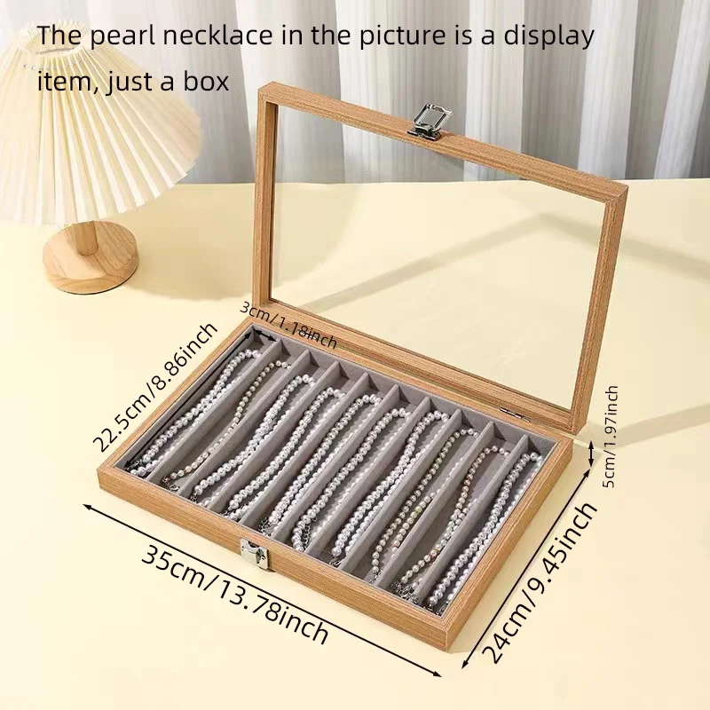 Pear wood colored pearl necklace jewelry box glass cover long bracelet thick bracelet collection box