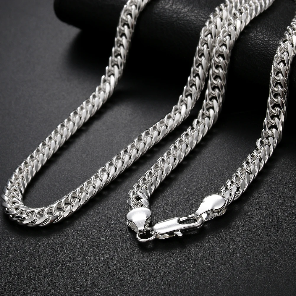 

Hot new fine 6MM geometry chain 925 Sterling Silver Necklace for Men's Women Luxury Fashion Party Wedding Jewelry Christmas Gift