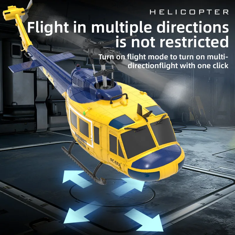 Hélicoptère RC 6 canaux sans balais posé sur une surface plane, télécommande 2.4G à côté