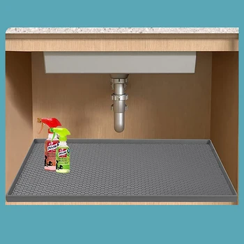 ซิลิโคนสแควร์ภายใต้อ่างล้างจานทําความสะอาดง่ายทนความร้อนหยดถาดกันลื่นกันน้ําท่อระบายน้ํา Pad ห้องครัว 2