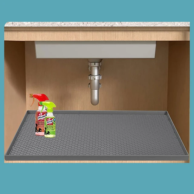 ซิลิโคนสแควร์ภายใต้อ่างล้างจานทําความสะอาดง่ายทนความร้อนหยดถาดกันลื่นกันน้ําท่อระบายน้ํา Pad ห้องครัว 2