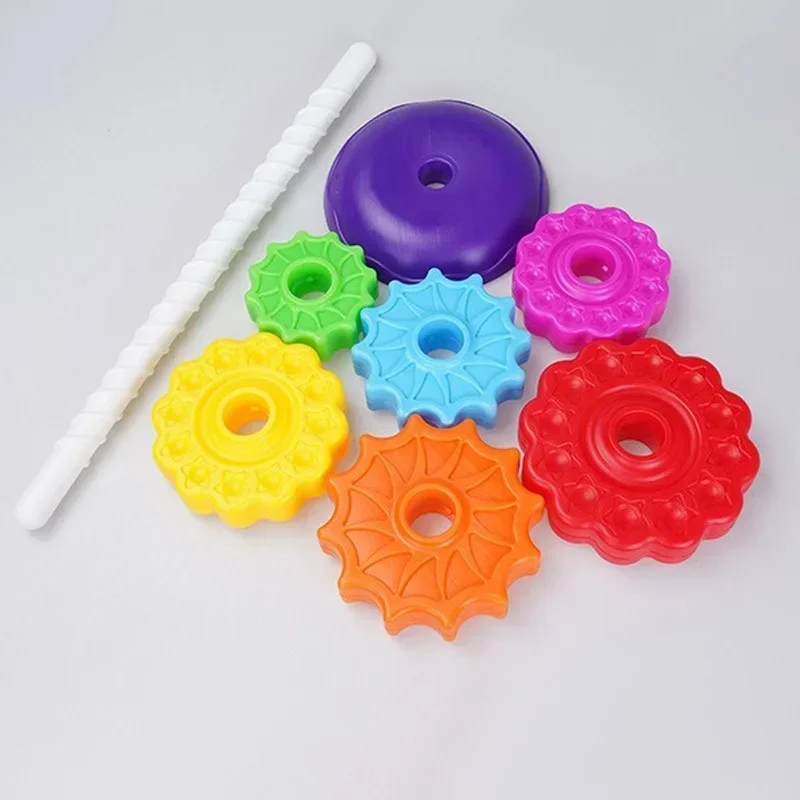 Educational Toys Montessori Rotating Rainbow Tower Baby Stacking Puzzle Toys Safety Environmental Protection Colored Children's Toys