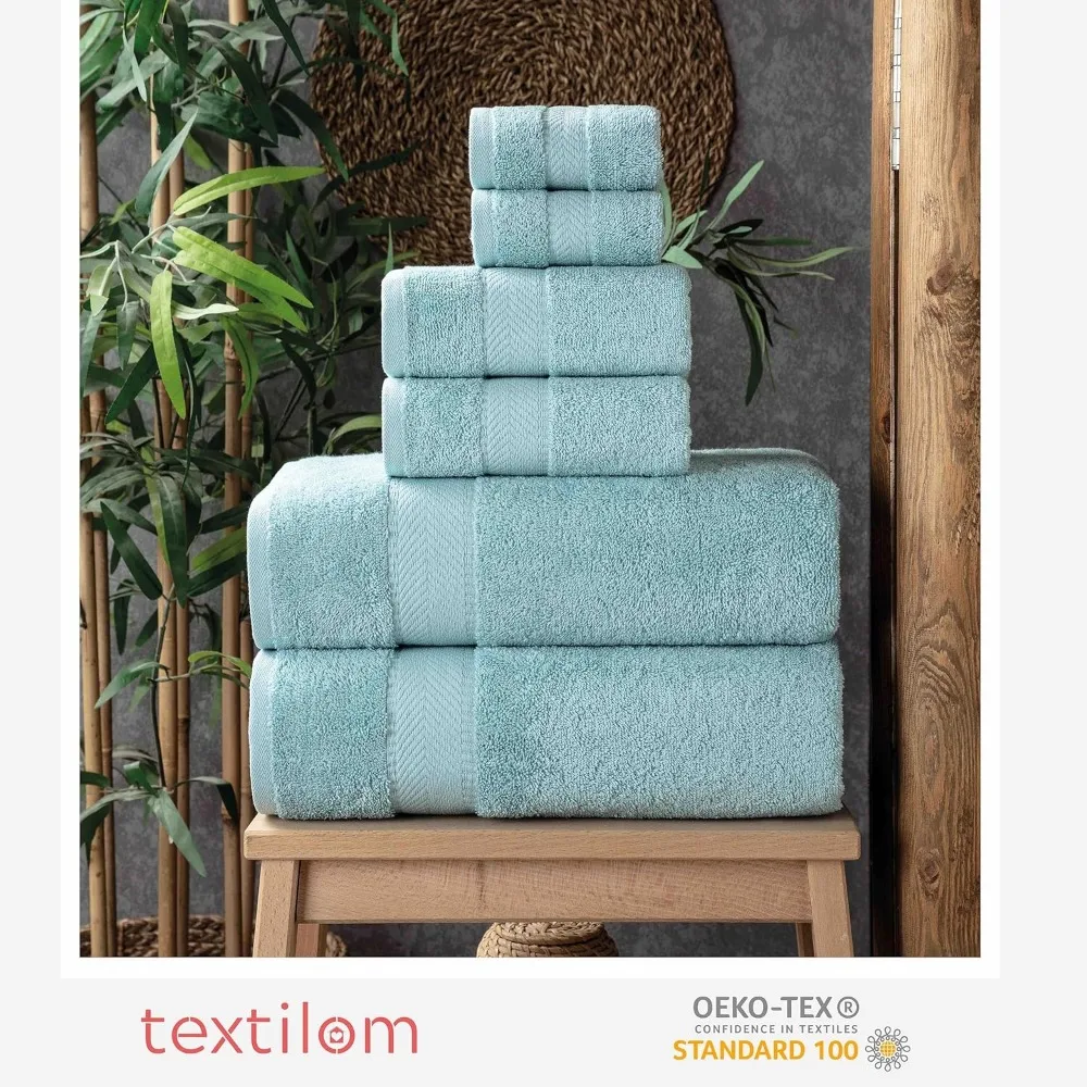 

100% Turkish Cotton 6 Pcs Luxury Bath Towel Set, Soft & Absorbent Towels for Bathroom (2 Bath, 2 Hand, 2 Washcloths) - Aqua