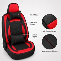 Black Red PU Leather Car Seat Covers Full Set, Universal 5-Seater Front & Rear Seat Protectors, All-Season Auto Interior Cushions for Cars, SUVs, Trucks & Vans 5