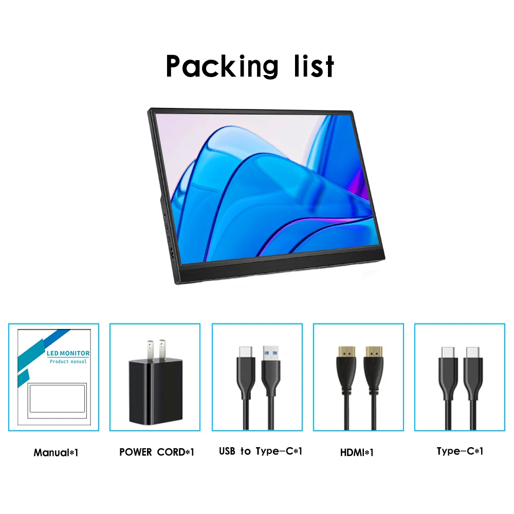 휴대용 13.3인치 모니터 1366 * 768 해상도 60Hz 재생률 경량 디스플레이 비즈니스 여행 게임용