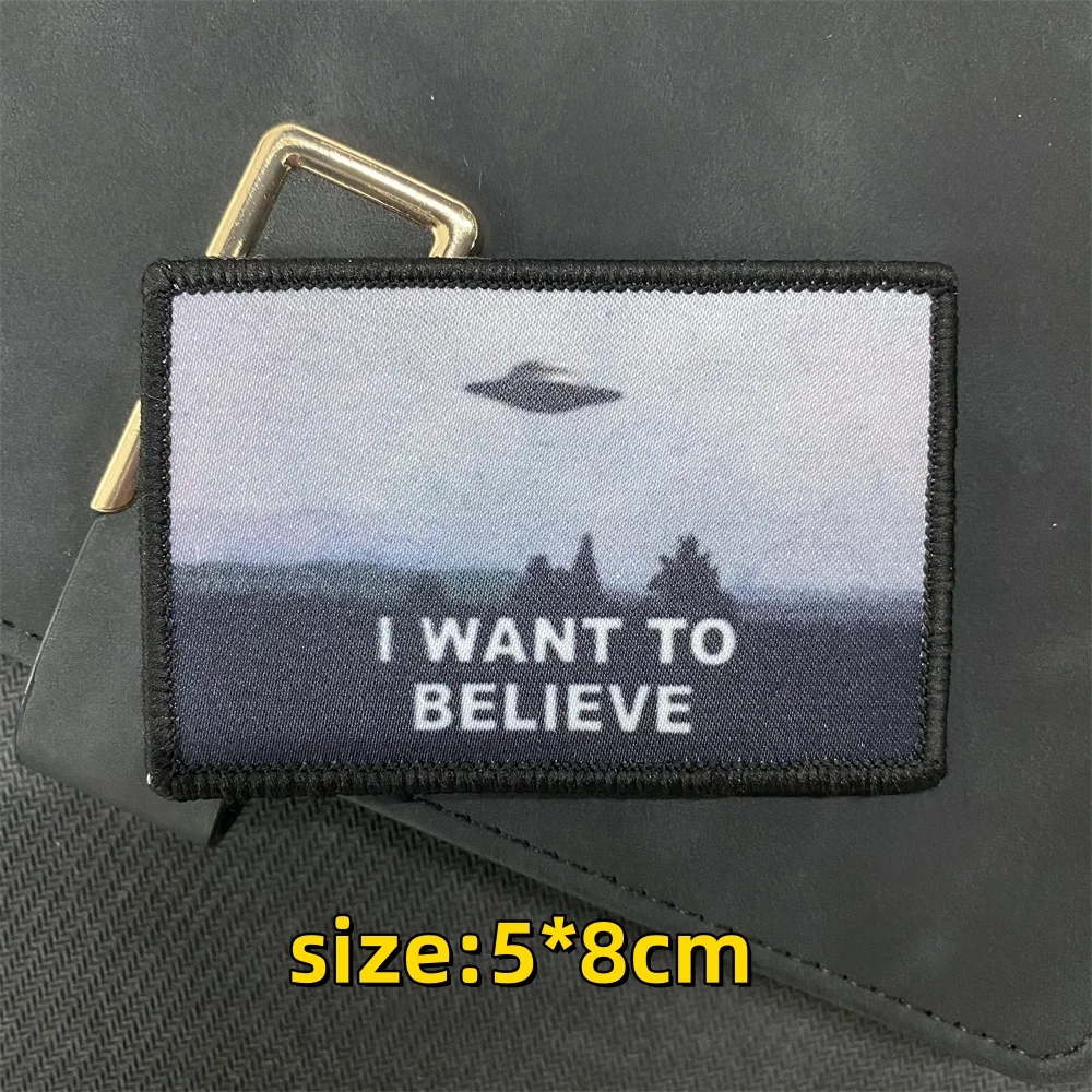 Ich möchte glauben, taktische militärische Bereich 51 Flagge Patch Druck Klett verschluss UFO Raumschiff Moral Abzeichen Armband Rucksack Patch – Detail 1