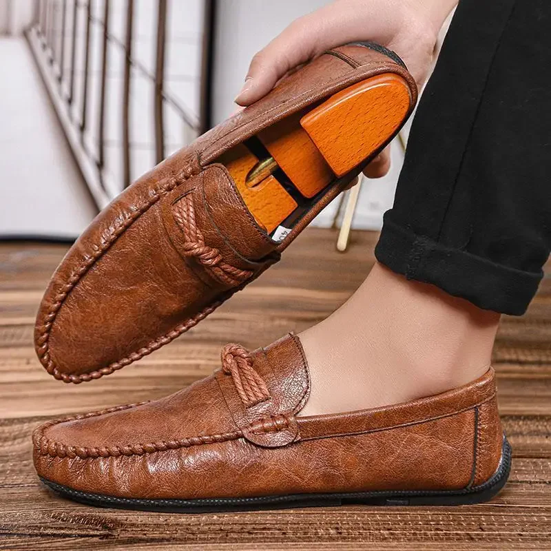 

Loafers Men's Shoes Summer New Genuine Leather Moccasins Soft Bottom White Shoes Slip-on Lazy