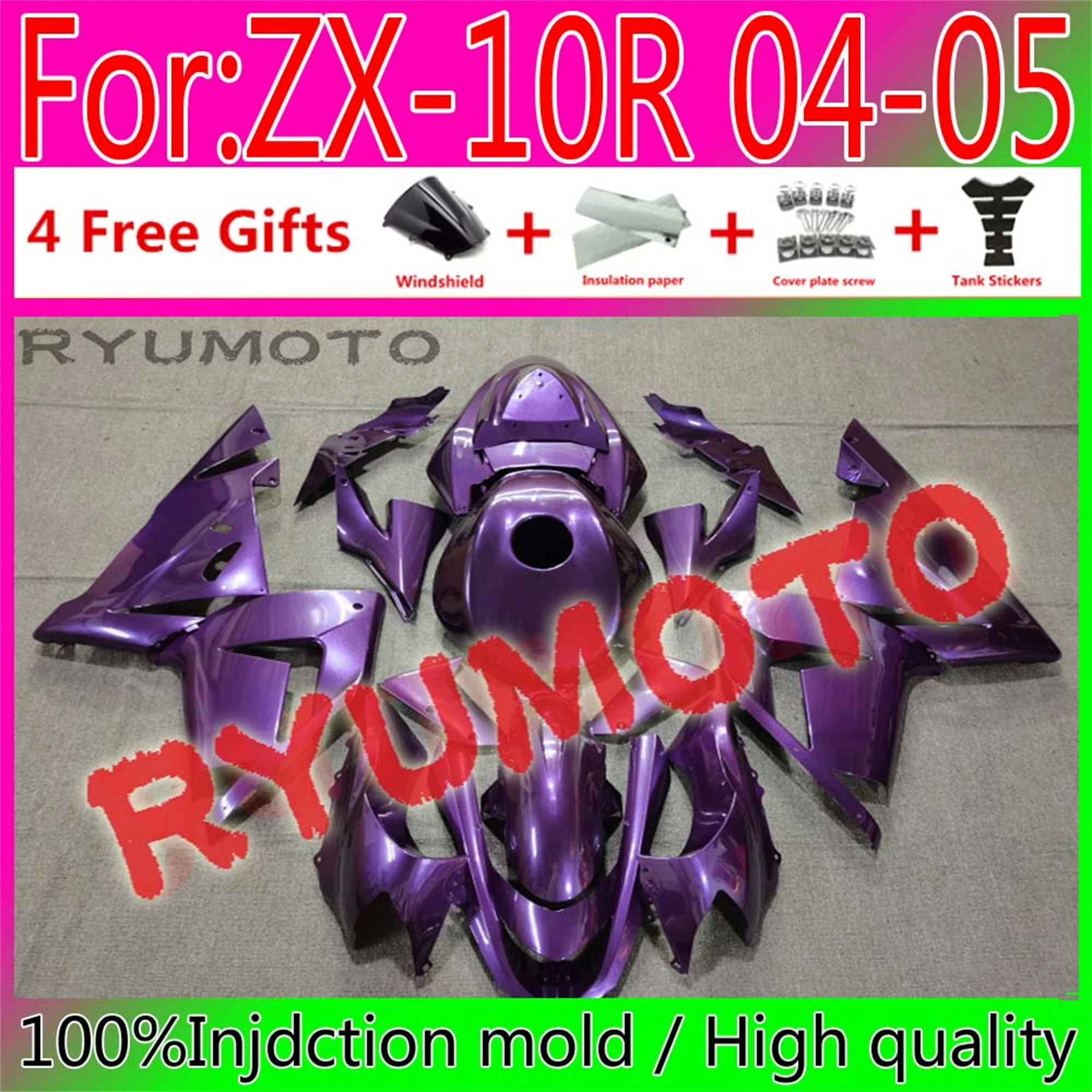 

Motorcycle Injection mold Fairings + tank cover For Kawasaki ZX10R ZX-10R 04 05 ZX 10R 2004 2005 ABS Fairing