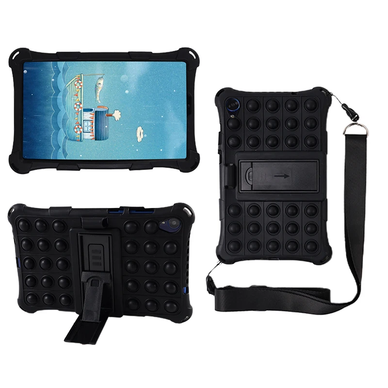 Versatile Silicone Bubble Tablet Cover with Shoulder Strap & Pen