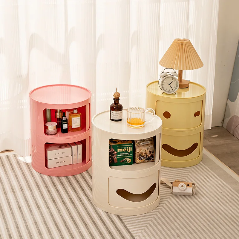 Household Bedroom Small Bedside Table Nordic Simple Narrow Cabinet Round Mini Plastic Locker Multi-layer Net Red Locker nightstands set