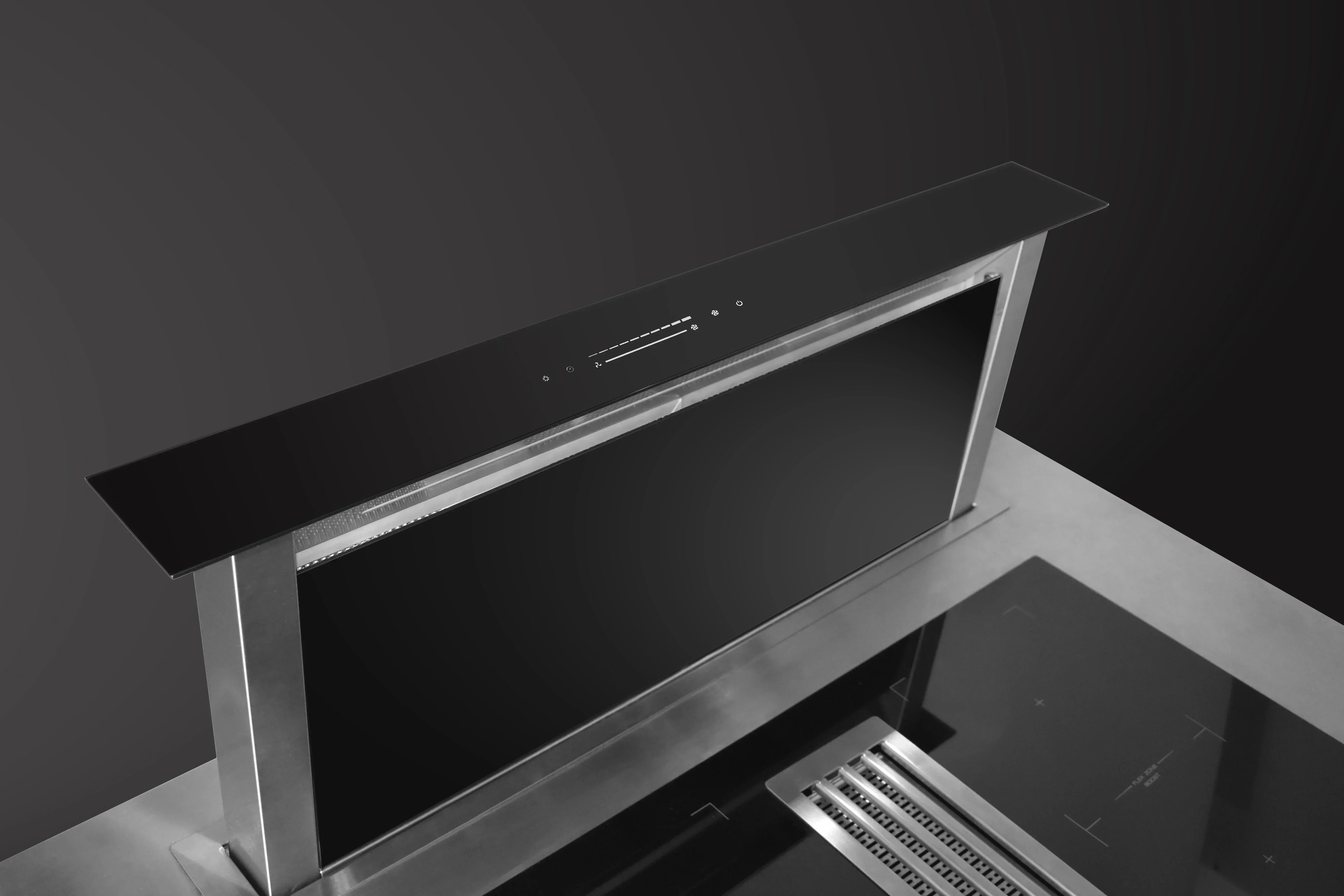Built in Lifting Range Hood Energy Saving Super Quiet Island Kitchen Cooker Hood Downdraft Black Stylish 2