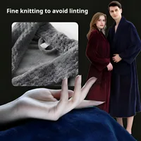 Coral velvet couple's comfortable winter bathrobe 5