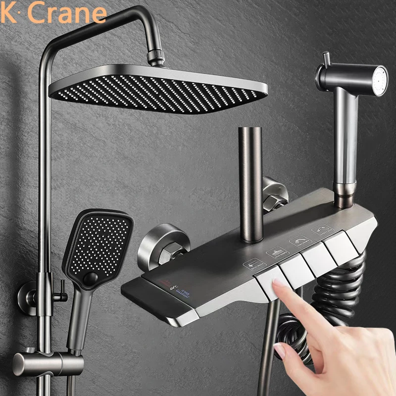 Hot Cold Shower Set Bathroom Thermostatic Mixer Shower System Bathtub