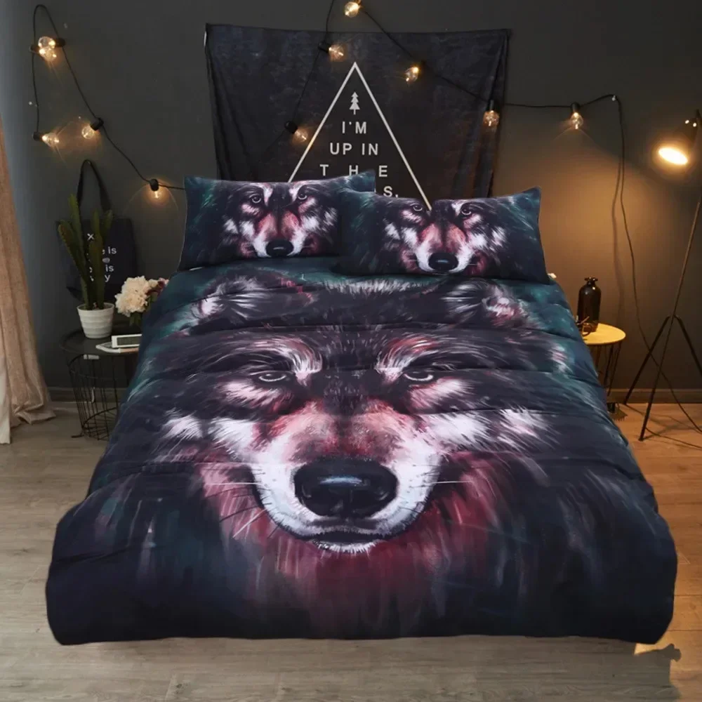 

3PCS Single-sided Printed Series Digital Wolf Pattern Duvet Cover Bedding Set for Kids Comfortable Breathable Sheet Bedspreads
