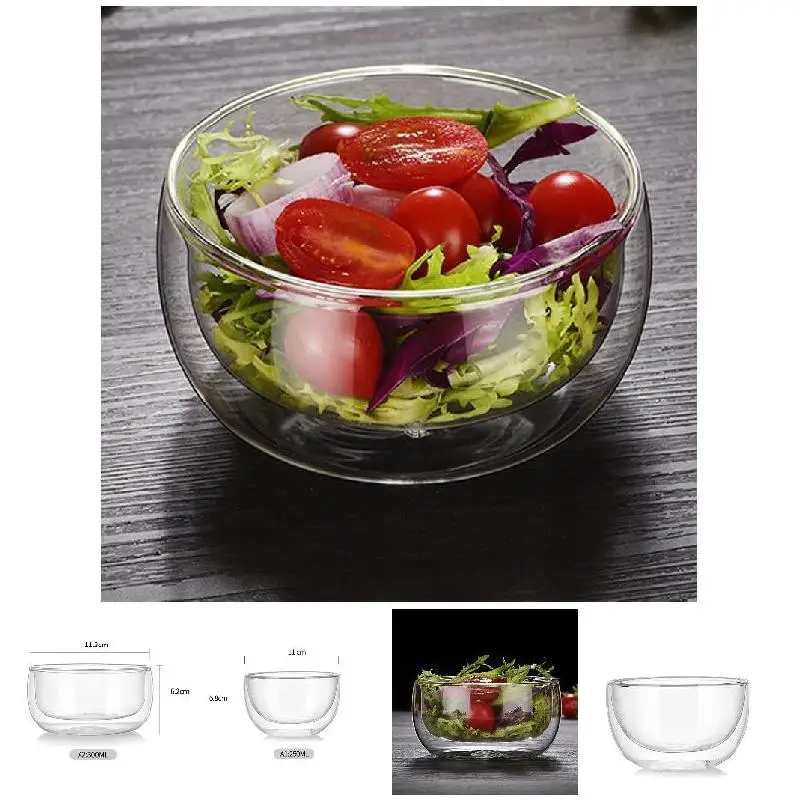 Heat Resistant Transparent Double Wall Fruit Salad Bowl Mugs