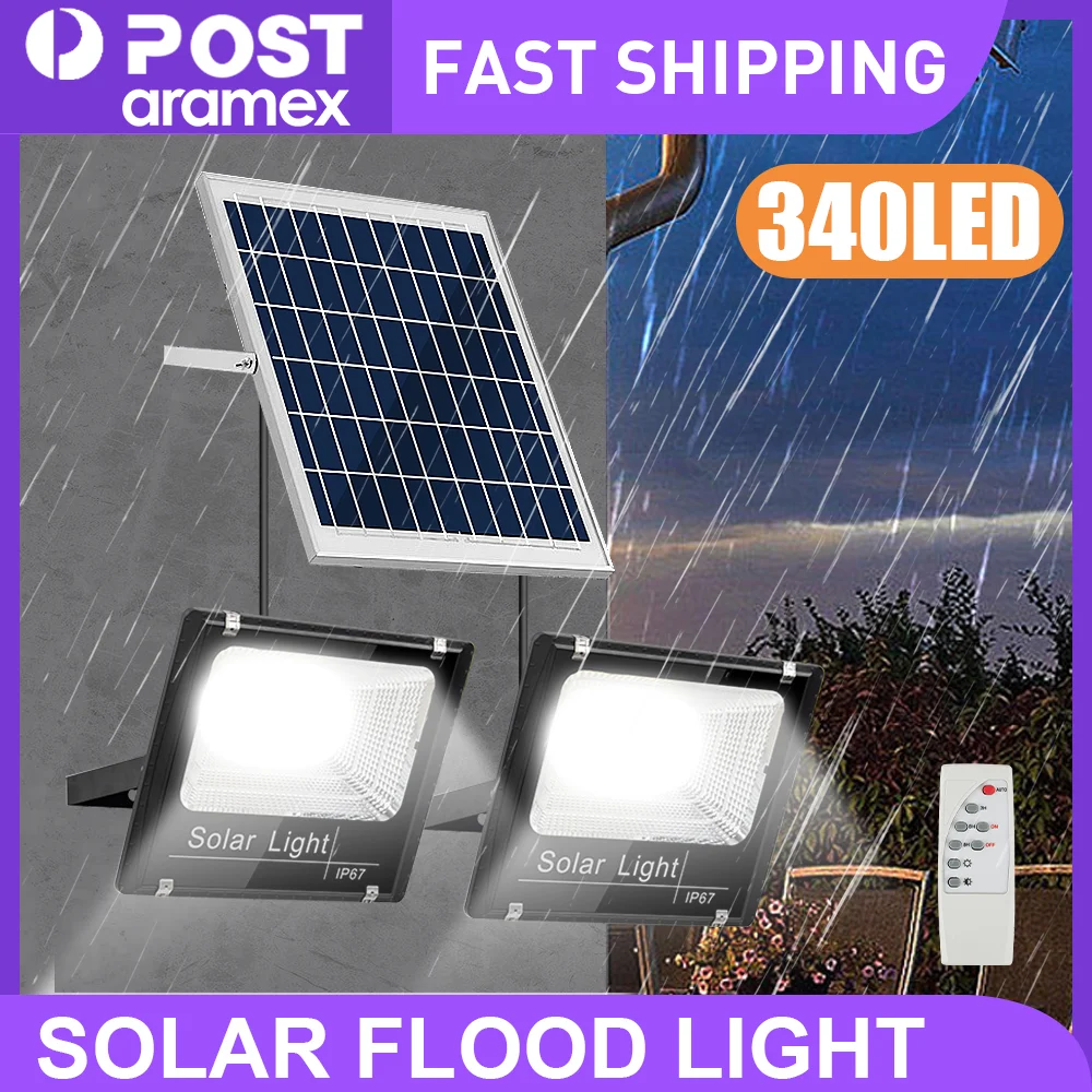 LED Solar Flood Light Sensor Street Outdoor Garden With Remote Control Security Dual Lights - 1