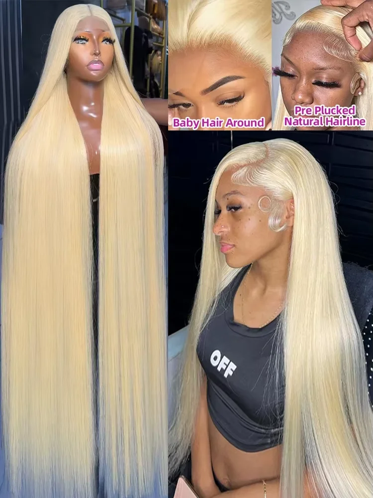 13x4 13x6 Hd 613 Blonde Straight Lace Front Wig 220 Density  Human Hair Pre Plucked Remy Brazilian Lace Frontal Wigs 36 40 Inch