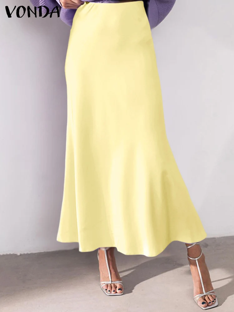 VONDA 2023 Y2K Women Fashion Solid Pleated High Waist Maxi Faldas Saias
